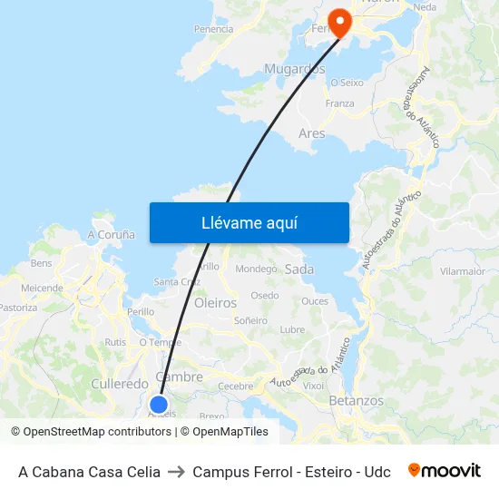 A Cabana Casa Celia to Campus Ferrol - Esteiro - Udc map