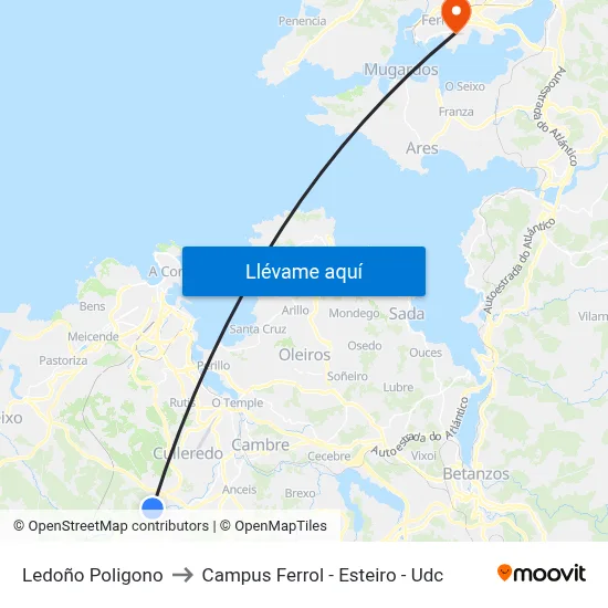 Ledoño Poligono to Campus Ferrol - Esteiro - Udc map