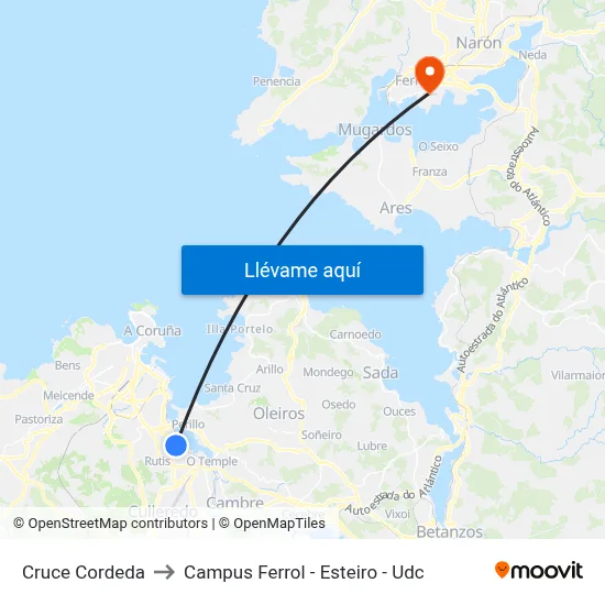 Cruce Cordeda to Campus Ferrol - Esteiro - Udc map