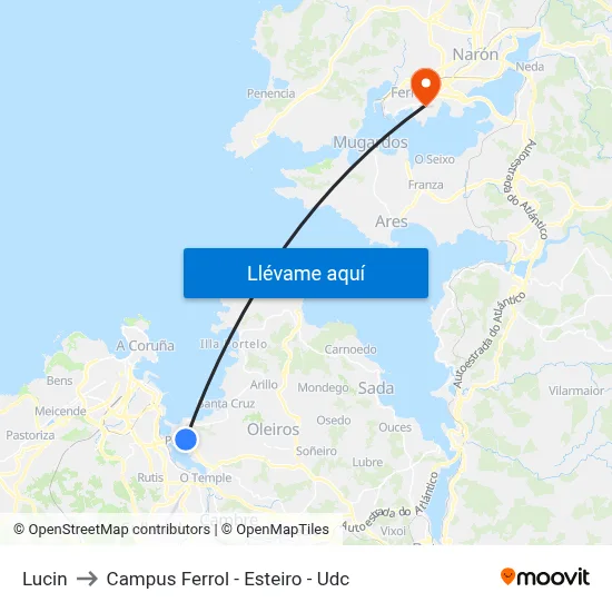 Lucin to Campus Ferrol - Esteiro - Udc map