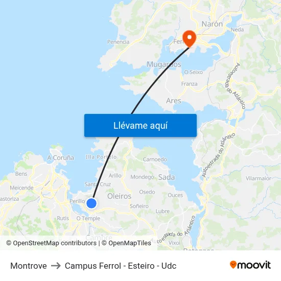 Montrove to Campus Ferrol - Esteiro - Udc map
