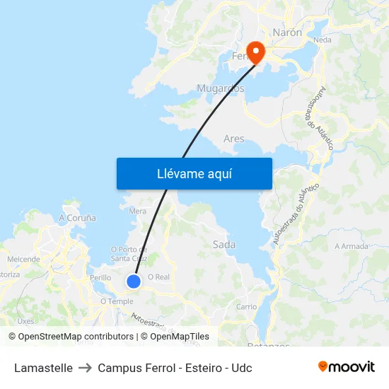 Lamastelle to Campus Ferrol - Esteiro - Udc map