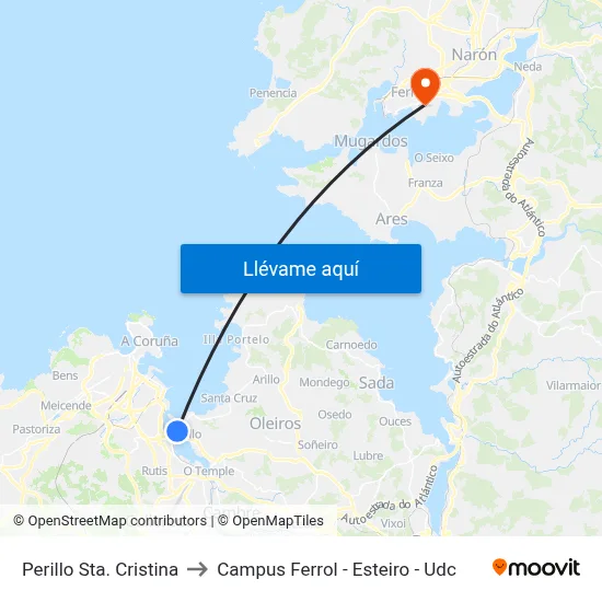 Perillo Sta. Cristina to Campus Ferrol - Esteiro - Udc map