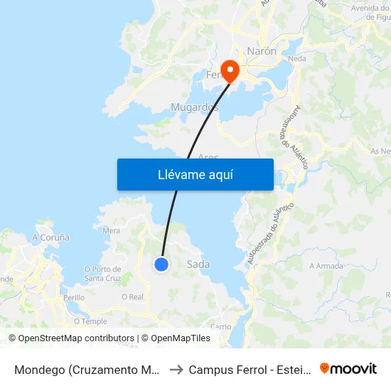 Mondego (Cruzamento Mosteirón) to Campus Ferrol - Esteiro - Udc map