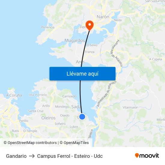 Gandario to Campus Ferrol - Esteiro - Udc map