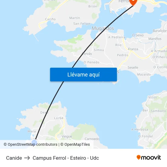 Canide to Campus Ferrol - Esteiro - Udc map