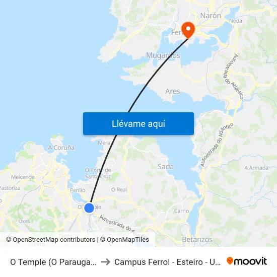 O Temple (O Paraugas) to Campus Ferrol - Esteiro - Udc map