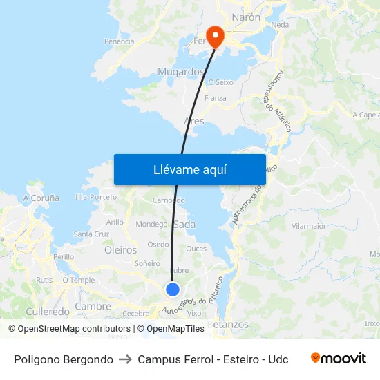 Poligono Bergondo to Campus Ferrol - Esteiro - Udc map