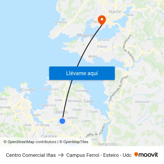Centro Comercial Iñas to Campus Ferrol - Esteiro - Udc map