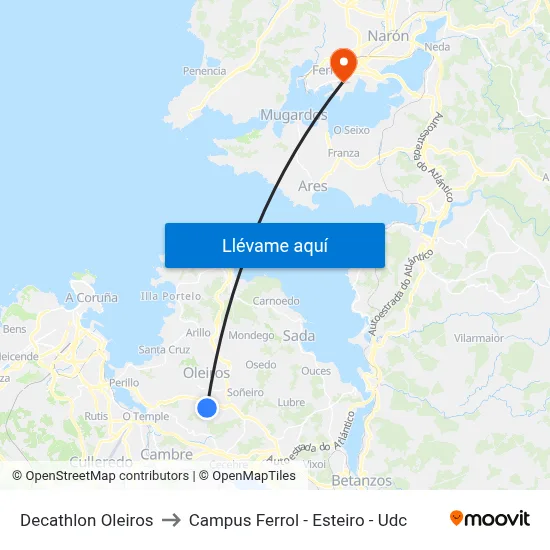 Decathlon Oleiros to Campus Ferrol - Esteiro - Udc map