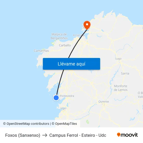 Foxos (Sanxenxo) to Campus Ferrol - Esteiro - Udc map