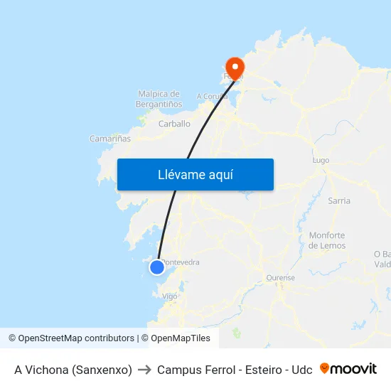 A Vichona (Sanxenxo) to Campus Ferrol - Esteiro - Udc map