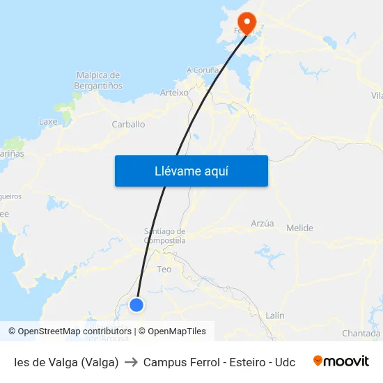 Ies de Valga (Valga) to Campus Ferrol - Esteiro - Udc map