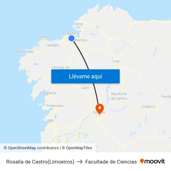 Rosalía de Castro(Limoeiros) to Facultade de Ciencias map