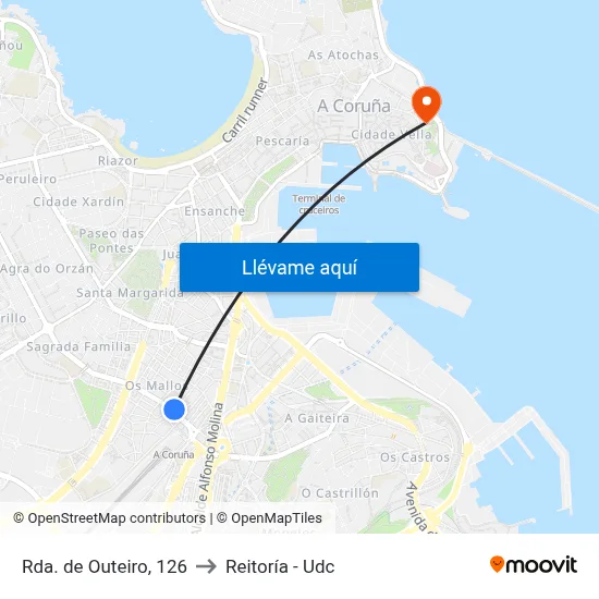 Rda. de Outeiro, 126 to Reitoría - Udc map
