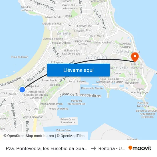 Pza. Pontevedra, Ies Eusebio da Guarda to Reitoría - Udc map