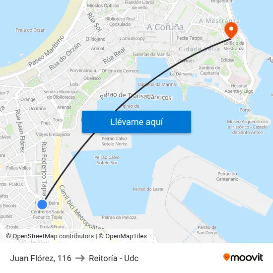 Juan Flórez, 116 to Reitoría - Udc map