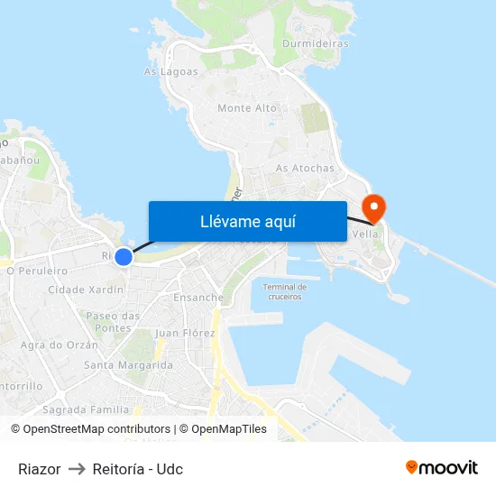 Riazor to Reitoría - Udc map