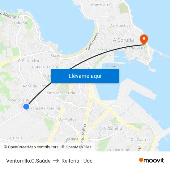 Ventorrillo,C.Saúde to Reitoría - Udc map