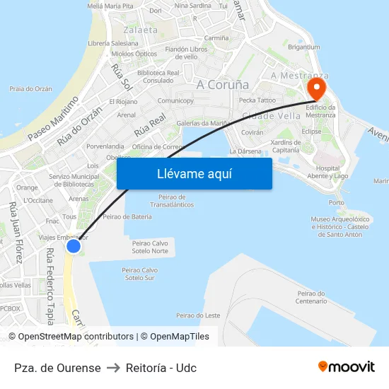 Pza. de Ourense to Reitoría - Udc map