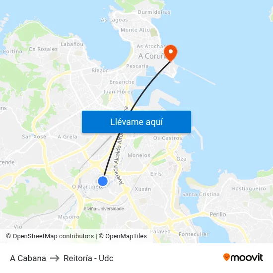 A Cabana to Reitoría - Udc map