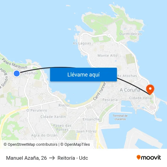 Manuel Azaña, 26 to Reitoría - Udc map