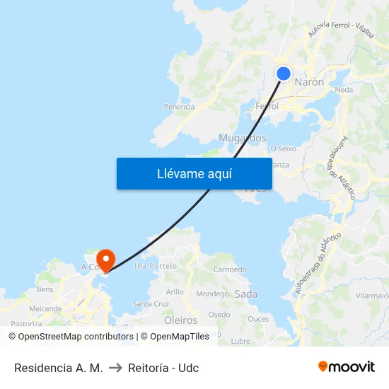 Residencia A. M. to Reitoría - Udc map