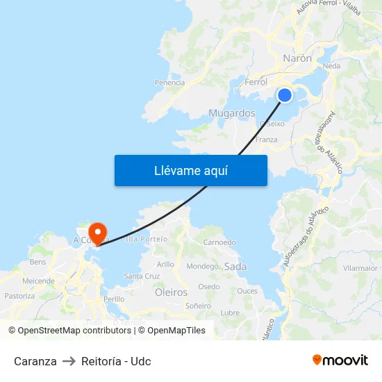 Caranza to Reitoría - Udc map