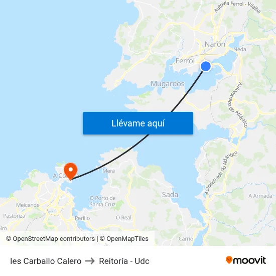 Ies Carballo Calero to Reitoría - Udc map