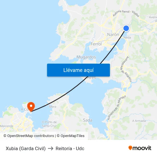 Xubia (Garda Civil) to Reitoría - Udc map