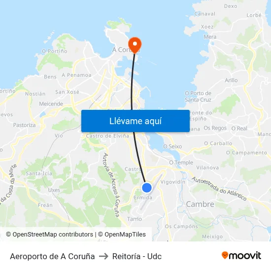 Aeroporto de A Coruña to Reitoría - Udc map