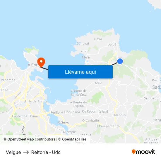 Veigue to Reitoría - Udc map