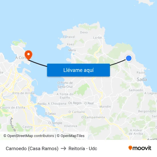 Carnoedo (Casa Ramos) to Reitoría - Udc map