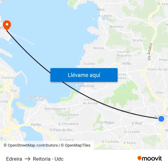 Edreira to Reitoría - Udc map