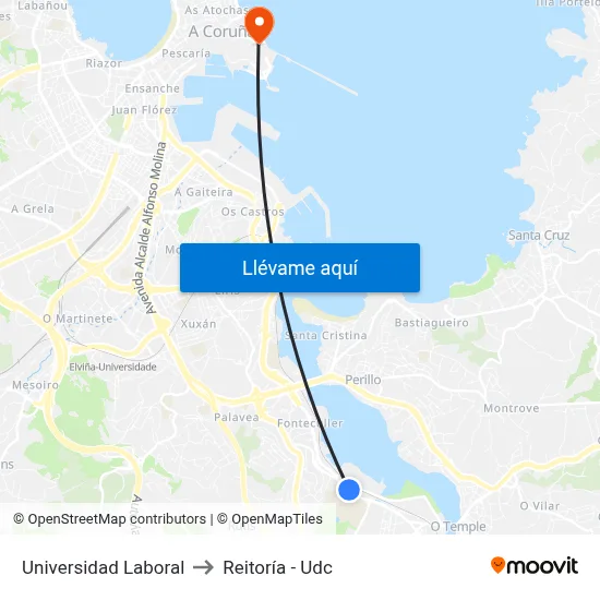 Universidad Laboral to Reitoría - Udc map
