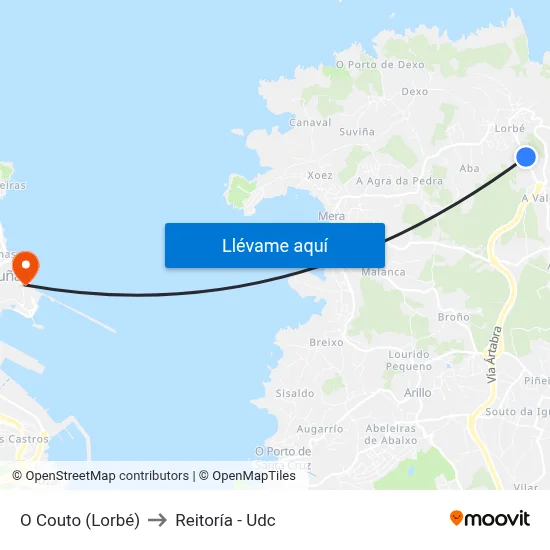 O Couto (Lorbé) to Reitoría - Udc map