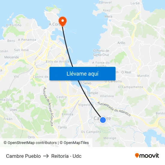 Cambre Pueblo to Reitoría - Udc map