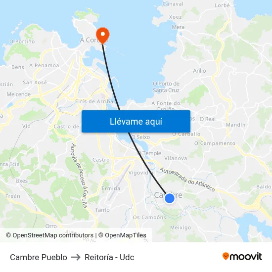Cambre Pueblo to Reitoría - Udc map