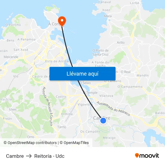 Cambre to Reitoría - Udc map