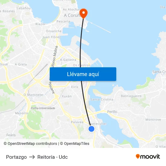 Portazgo to Reitoría - Udc map