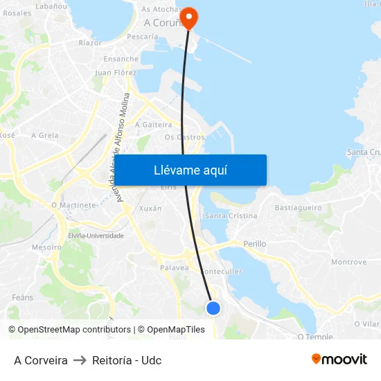 A Corveira to Reitoría - Udc map