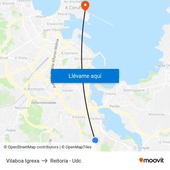 Vilaboa Igrexa to Reitoría - Udc map