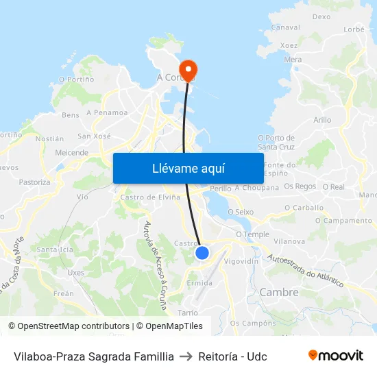 Vilaboa-Praza Sagrada Famillia to Reitoría - Udc map