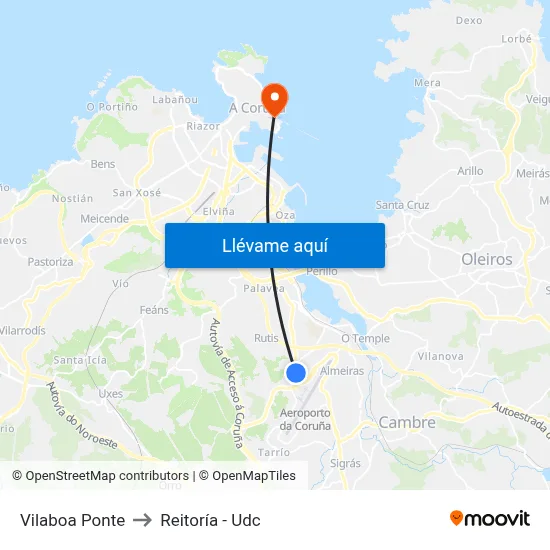 Vilaboa Ponte to Reitoría - Udc map
