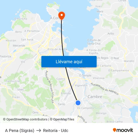 A Pena (Sigrás) to Reitoría - Udc map