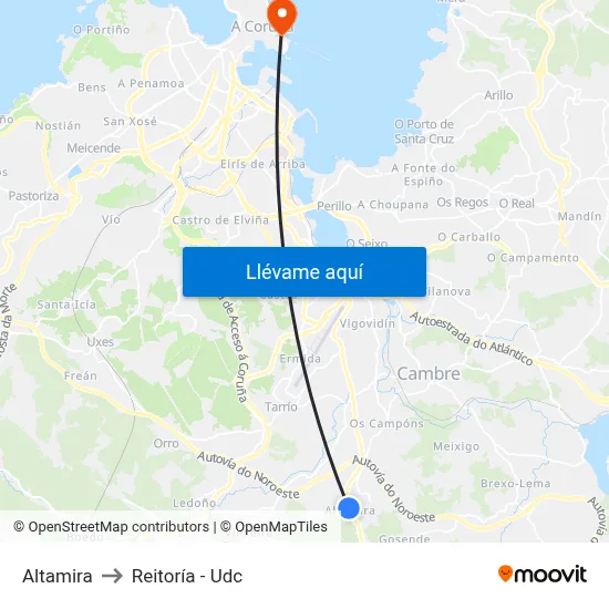 Altamira to Reitoría - Udc map