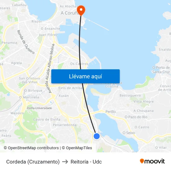Cordeda (Cruzamento) to Reitoría - Udc map