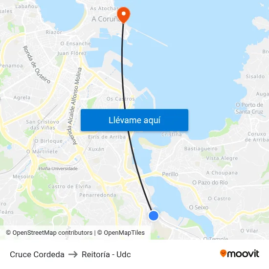 Cruce Cordeda to Reitoría - Udc map