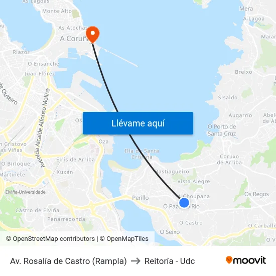 Av. Rosalía de Castro (Rampla) to Reitoría - Udc map