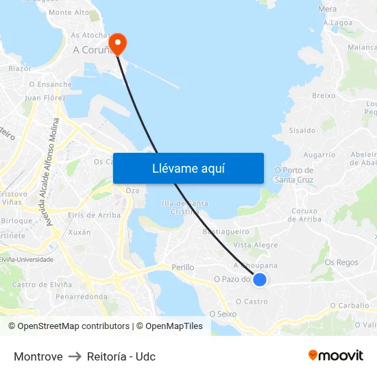 Montrove to Reitoría - Udc map